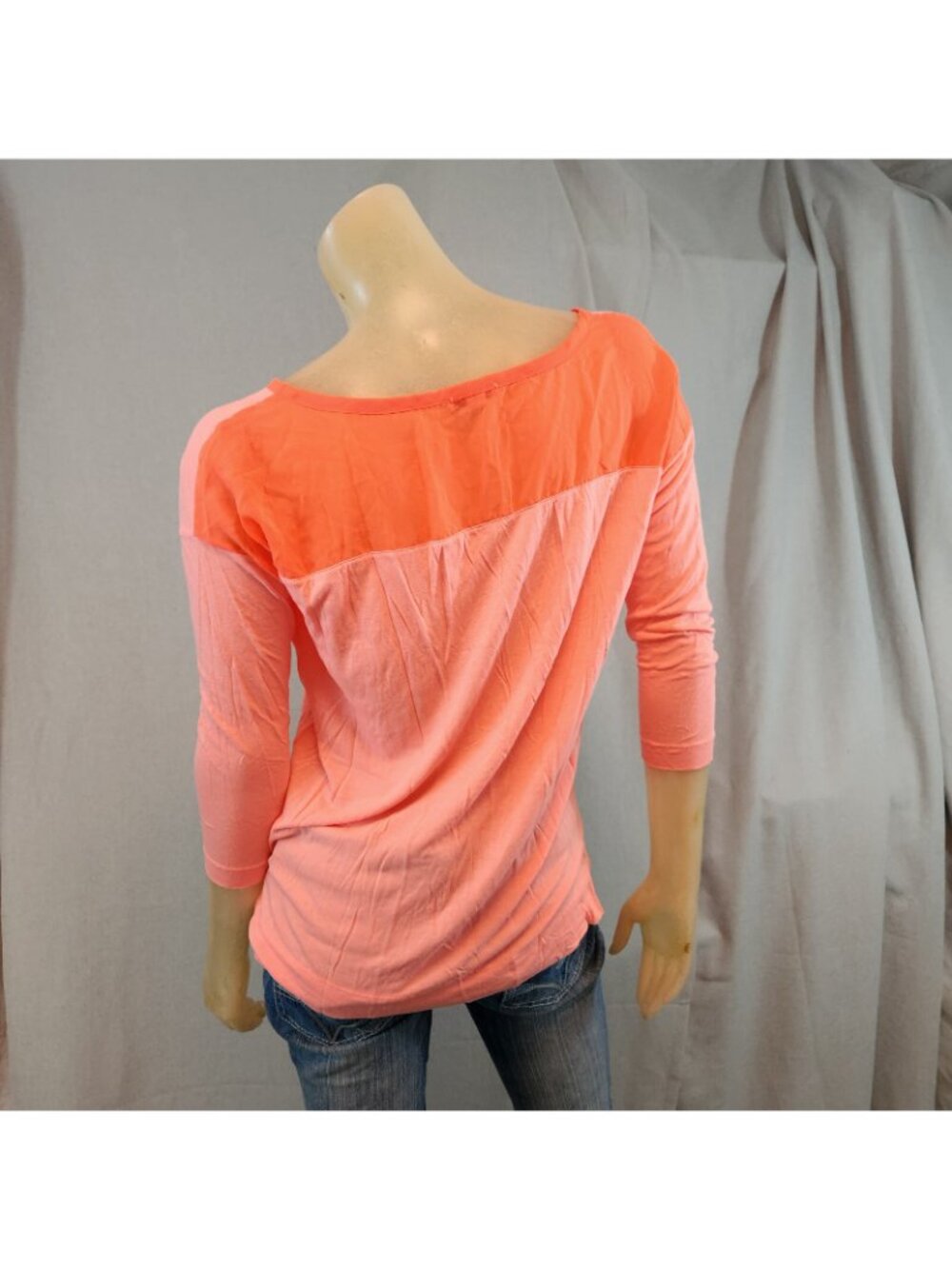 GAP Peach Orange Accent Boat Nck 3/4 Slv Blouse Shirt Top Womens XS XSMALL USED - Picture 3 of 5